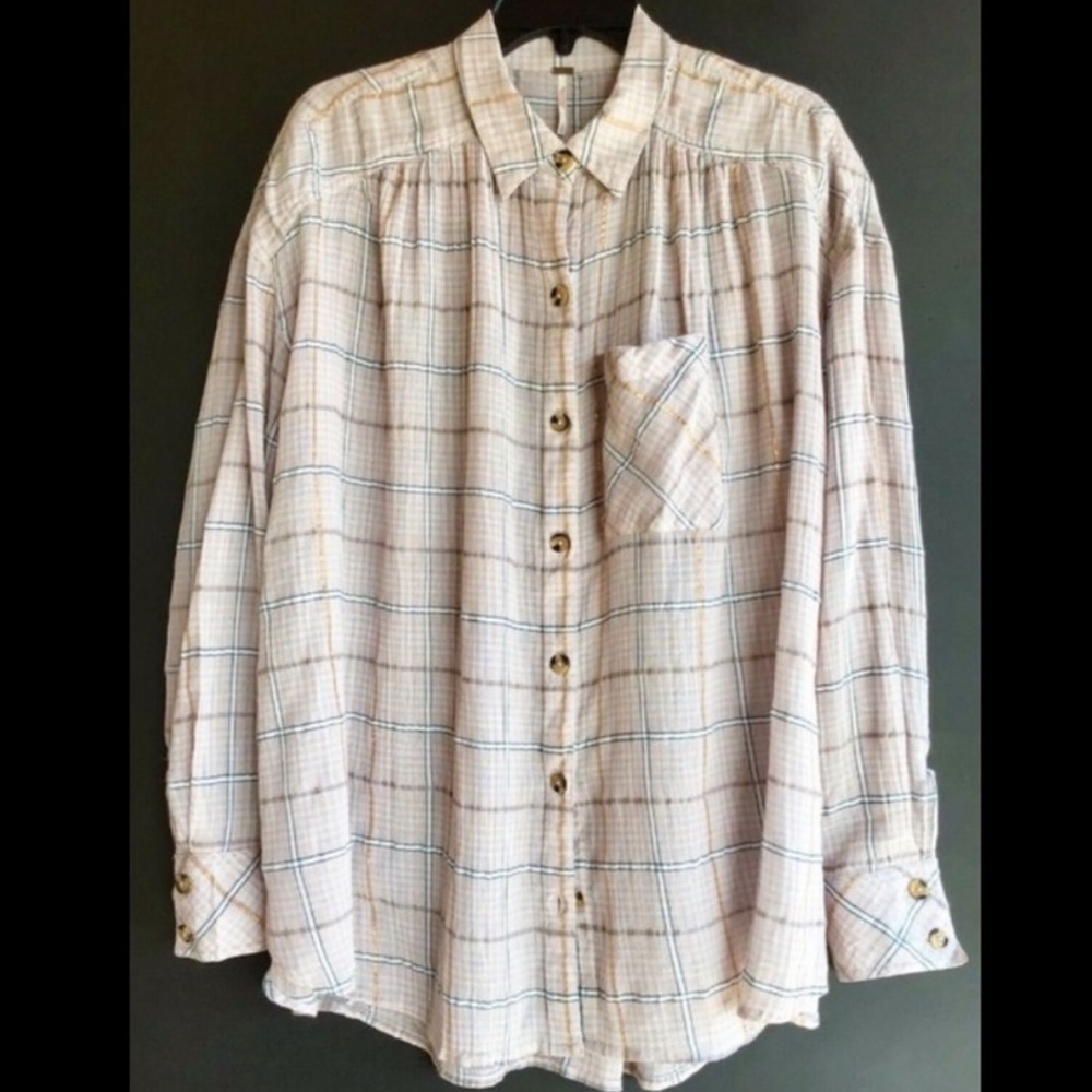 $108 Free People Shimmer Plaid Top XSmall 0 2 Updated Western Shirt Button Down